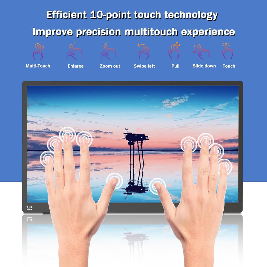 Portable Monitor Touchscreen 15.6' 2.8K Laptop Screen Extender 2880x1620,100Hz,100％sRGB,w/45° Adjustable Stand,mini HDMI USB-C Computer Display for Laptop PC Phone Mac