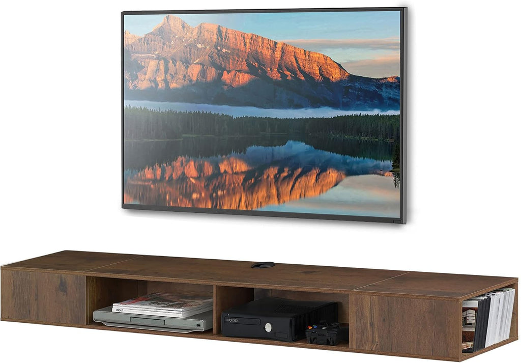 WAMPAT Floating Entertainment Center for 80 Inch TV,TV Stand Wall Mounted with LED Light, Floating TV Shelf Under TV for Living Room, Bedroom, Brown