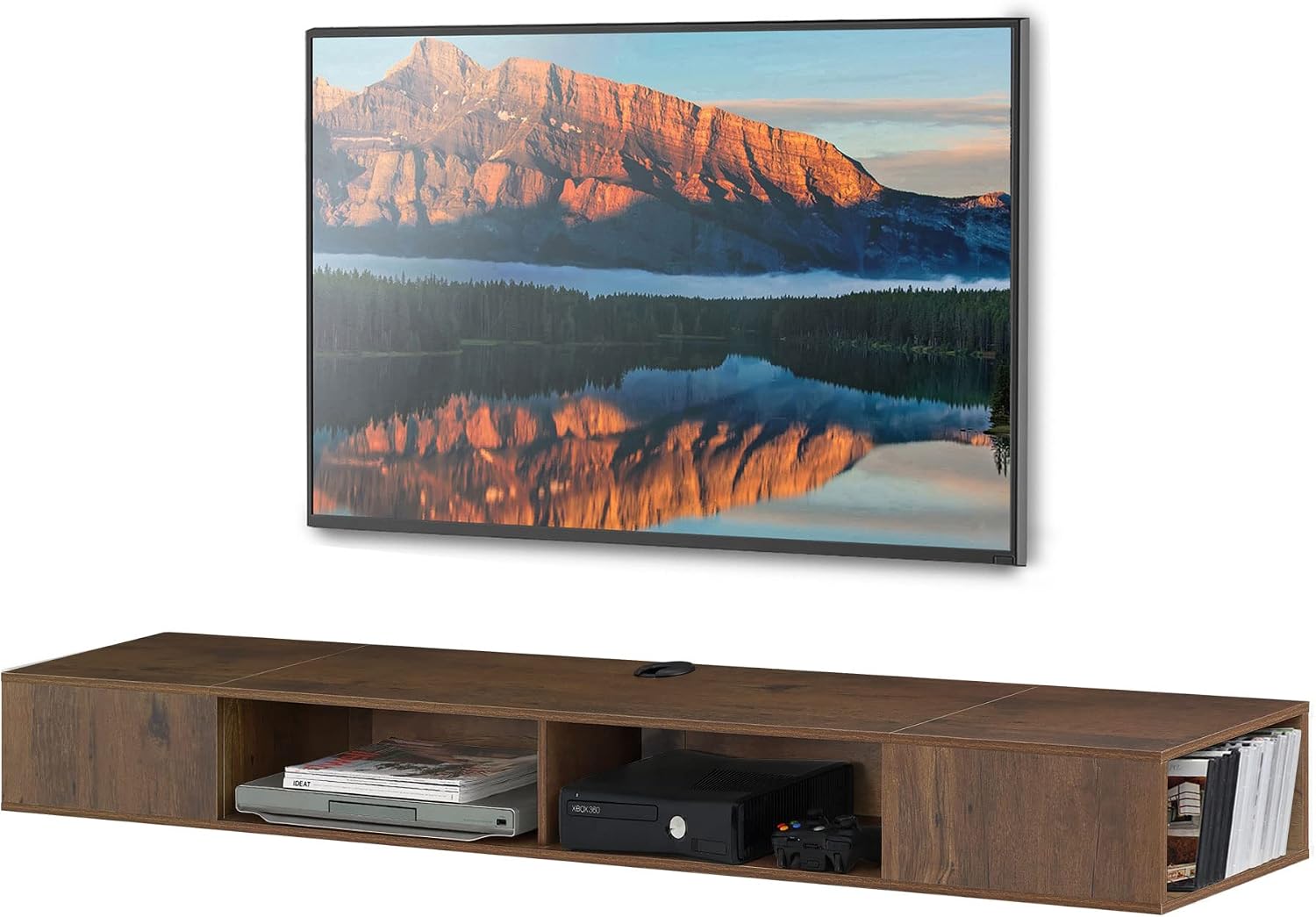 WAMPAT Floating Entertainment Center for 80 Inch TV,TV Stand Wall Mounted with LED Light, Floating TV Shelf Under TV for Living Room, Bedroom, Brown