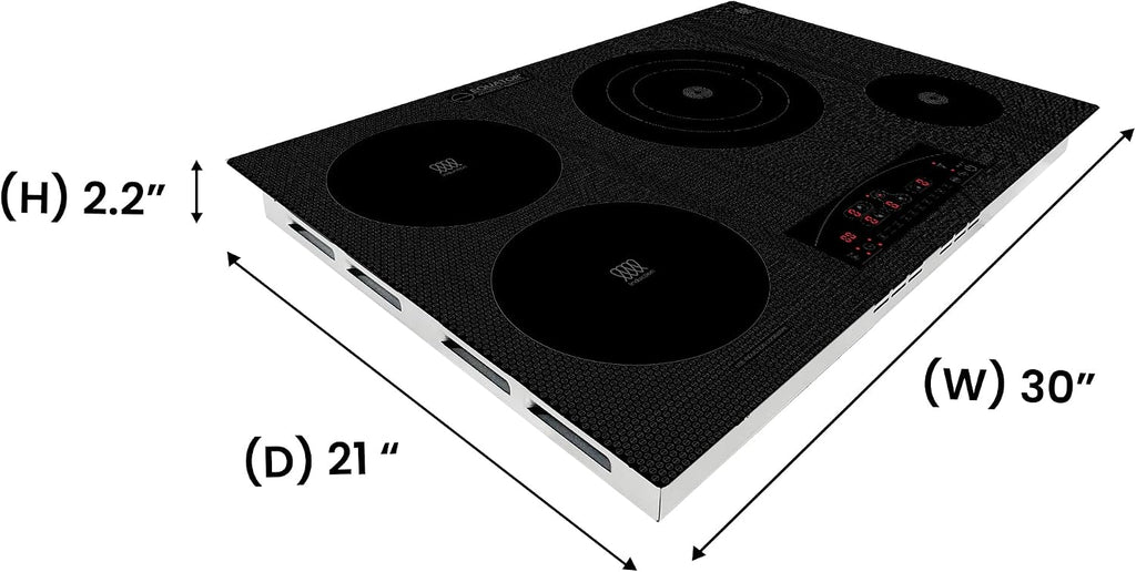 Equator 30-inch Electric Hybrid Cooktop Equator Design with 2 Induction & 2 Ceramic Burners Dual Cooking Modes for Flexible, Fast, and Efficient Cooking Sleek Built-in Design