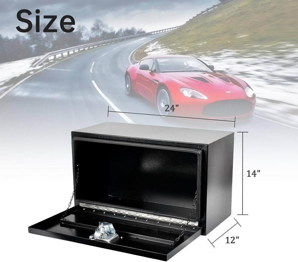 24'' Inch Steel Underbody Truck Tool Box & T-Handle Latch Heavy Duty For Trucks Trailers RV ATV Pickup Trucks Flatbeds Organization Storage Job Tool Chest -24'(L) x 12'(W) x 14'(H) Black