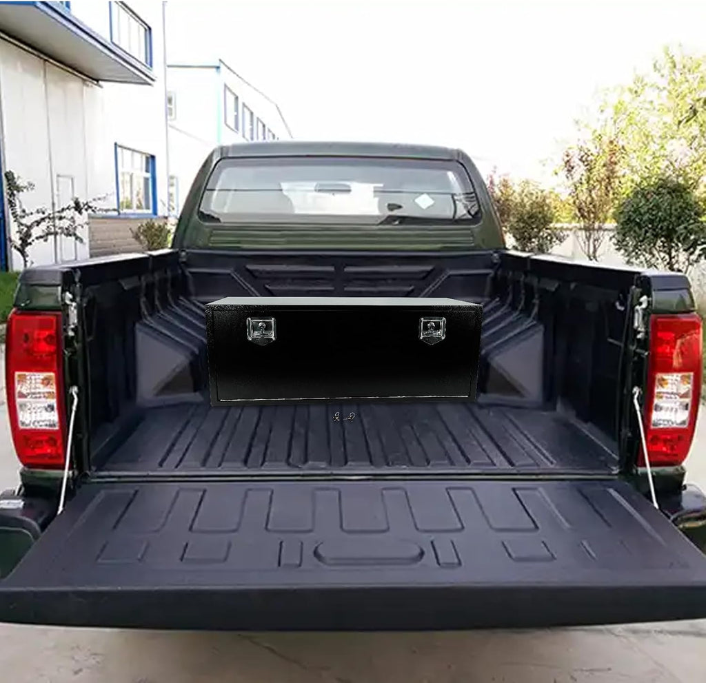 48 Inch Underbody Truck Tool Box Steel Storage Tool Box For Truck Under Bed Pickup RV Trailer, Waterproof Black Steel Box with Lock and Keys, 48'x 14'x 16' inch
