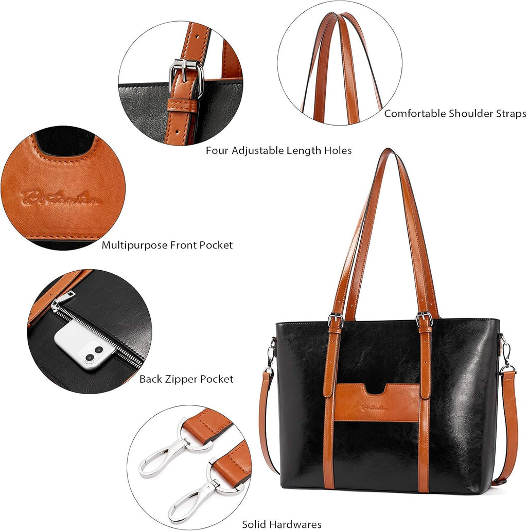 BOSTANTEN Leather Laptop Bag Work Tote for Women Shoulder Handbag Briefcase 15.6 inch Satchel Computer Bag