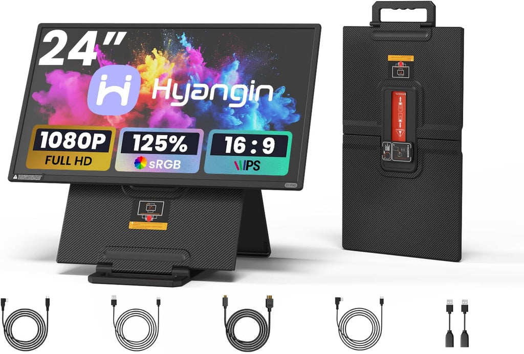 Hyangin 24-inch Large Portable Monitor for Laptop, 2026 Upgraded 1080P FHD 100Hz Portable Screen,125% sRGB IPS Portable Second Monitor with Adjustable Stand for Laptop, MacBook, Phones