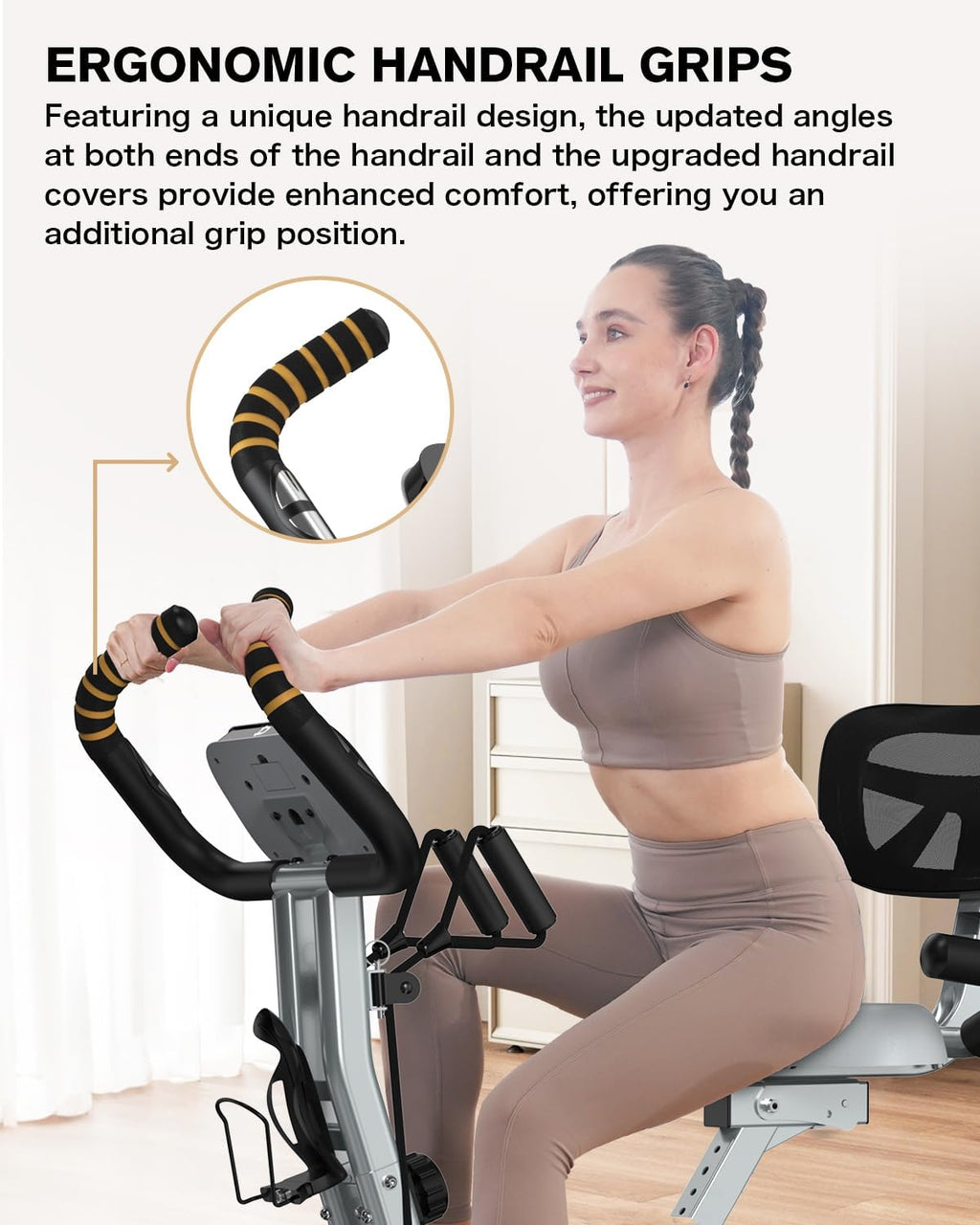 pooboo Folding Exercise Bike, Foldable Upright Stationary Bike, Indoor Cycling Magnetic X-Bike with 8-Level Adjustable Resistance, 6.6 LBS Flywheel, 300LB Capacity, Back Support Cushion for Home Gym