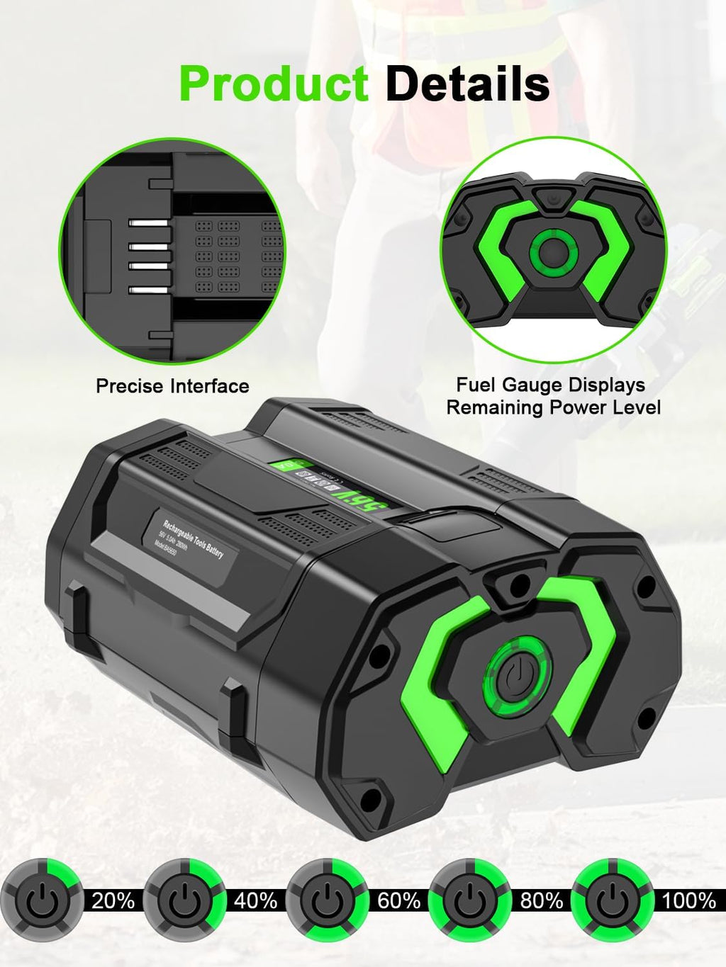 New Compatible with EGO 56V Battery 5.0 Ah BA1400T BA1400, Compatible with All Power 56-Volt E GO Power+ Cordless Tools Lawn Mower, Leaf Blower, Chainsaw Lithium-Ion Batteries 5000mAh