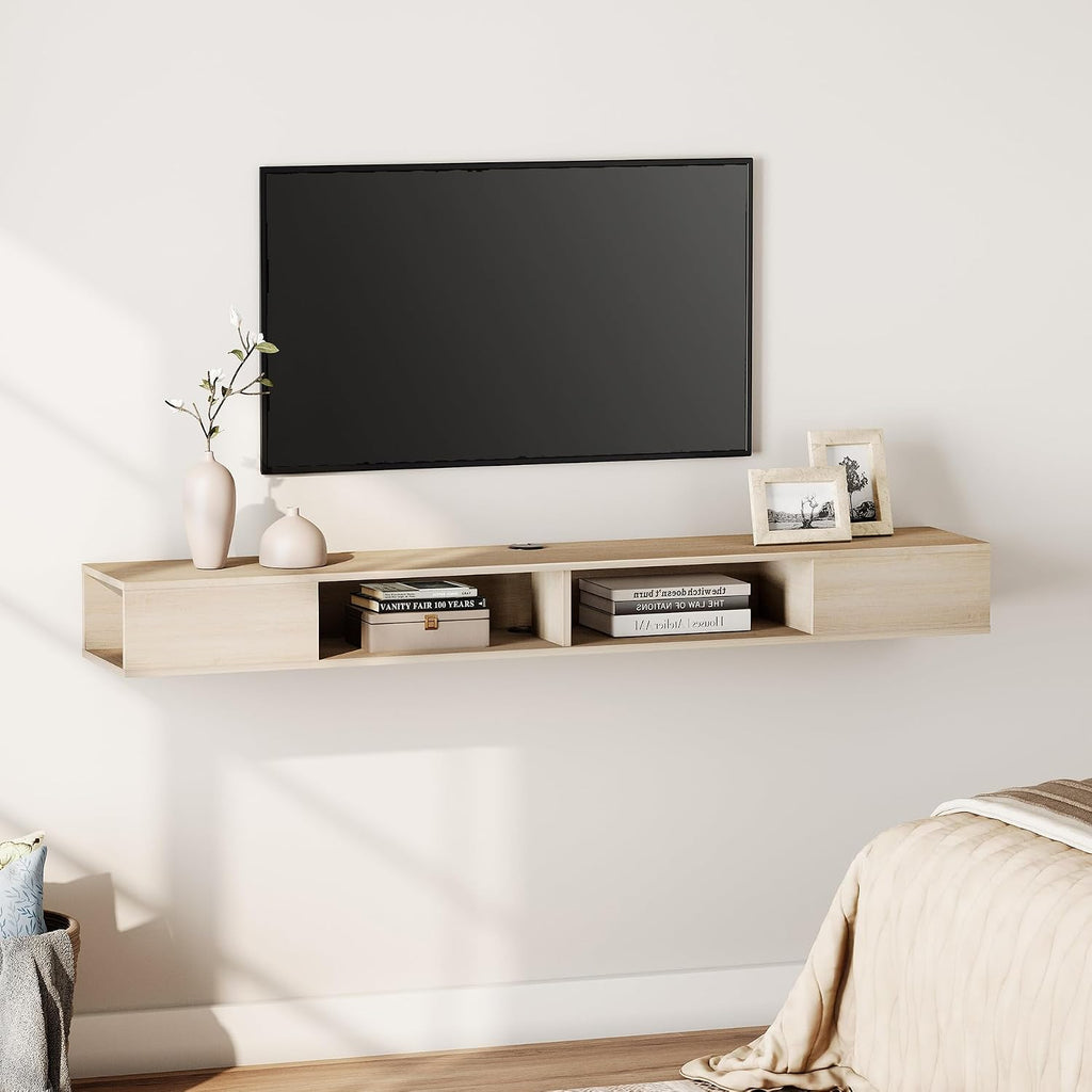 WAMPAT Floating Entertainment Center for 80 Inch TV,TV Stand Wall Mounted with LED Light, Floating TV Shelf Under TV for Living Room, Bedroom, Natural