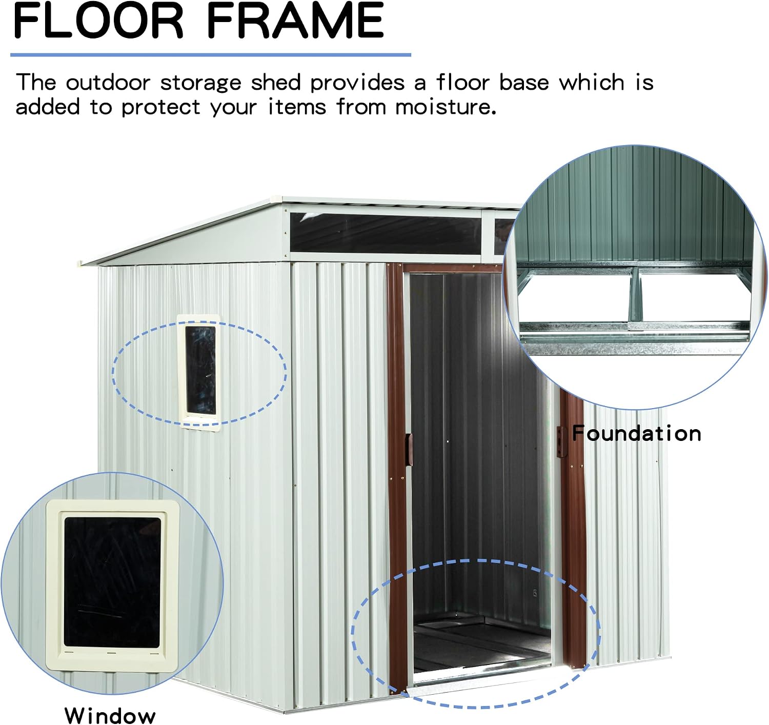 6X5 FT Outdoor Storage Shed, Waterproof Metal Garden Sheds with Lockable Door, Steel Tool Storage Buildings Shed & Outdoor Storage House for Garden, Backyard, Patio, Lawn, Trash Cans(White)