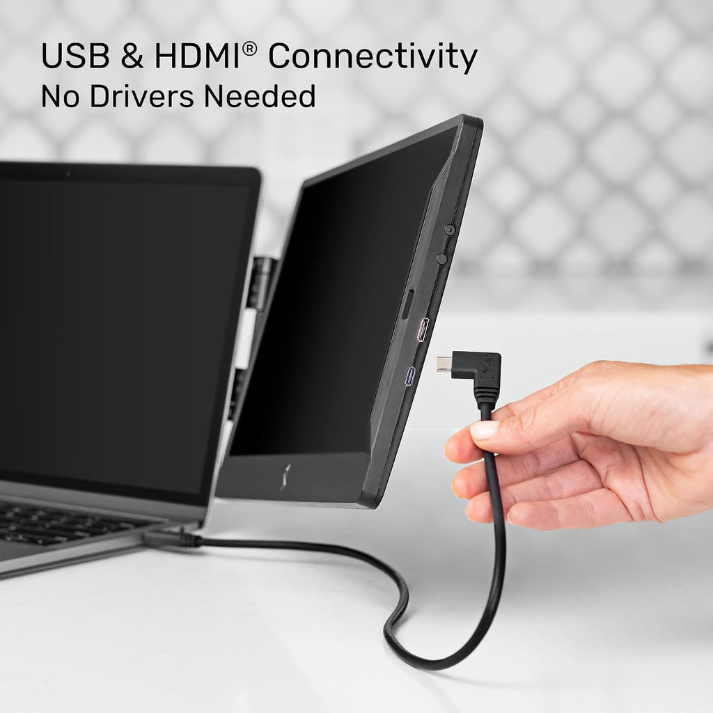 SideTrak Swivel 14' Attachable Portable Monitor Extender, FHD TFT Laptop Dual Screen with Kickstand + Unique Swivel Hinge, Compatible with Mac, PC, Chrome, Powered by USB/Mini HDMI Port (Black)