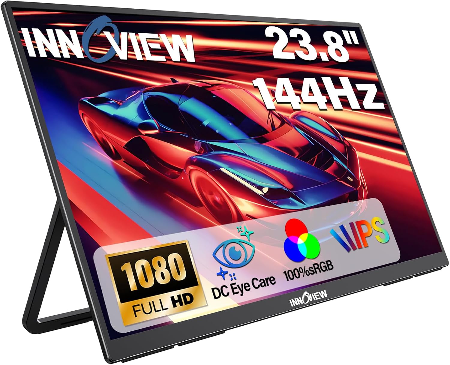 InnoView 23.8' Large Portable Monitor, FHD 144HZ 100% SRGB IPS USB-C HDMI Work Home Gaming Second Monitor 1080P W/180°Adjustable Stand for Laptop, MacBook, Phones