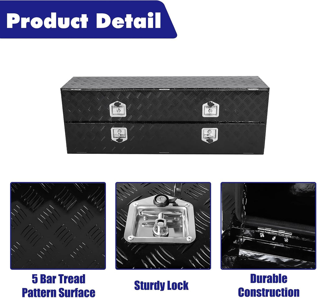 Aluminum Truck Tool Box w/Two Door,5 Bar Tread Truck Storage box w/Lock For Organization,Multifunction Black 60'x21'x15' Truck Toolboxes, For Truck,Trailer,RVs,Toolroom,Garage.