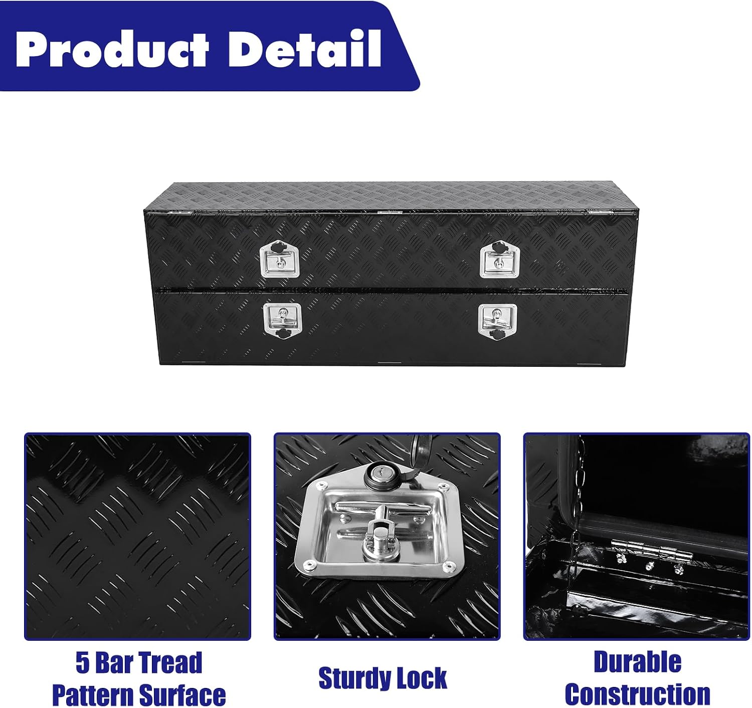 Aluminum Truck Tool Box w/Two Door,5 Bar Tread Truck Storage box w/Lock For Organization,Multifunction Black 60'x21'x15' Truck Toolboxes, For Truck,Trailer,RVs,Toolroom,Garage.