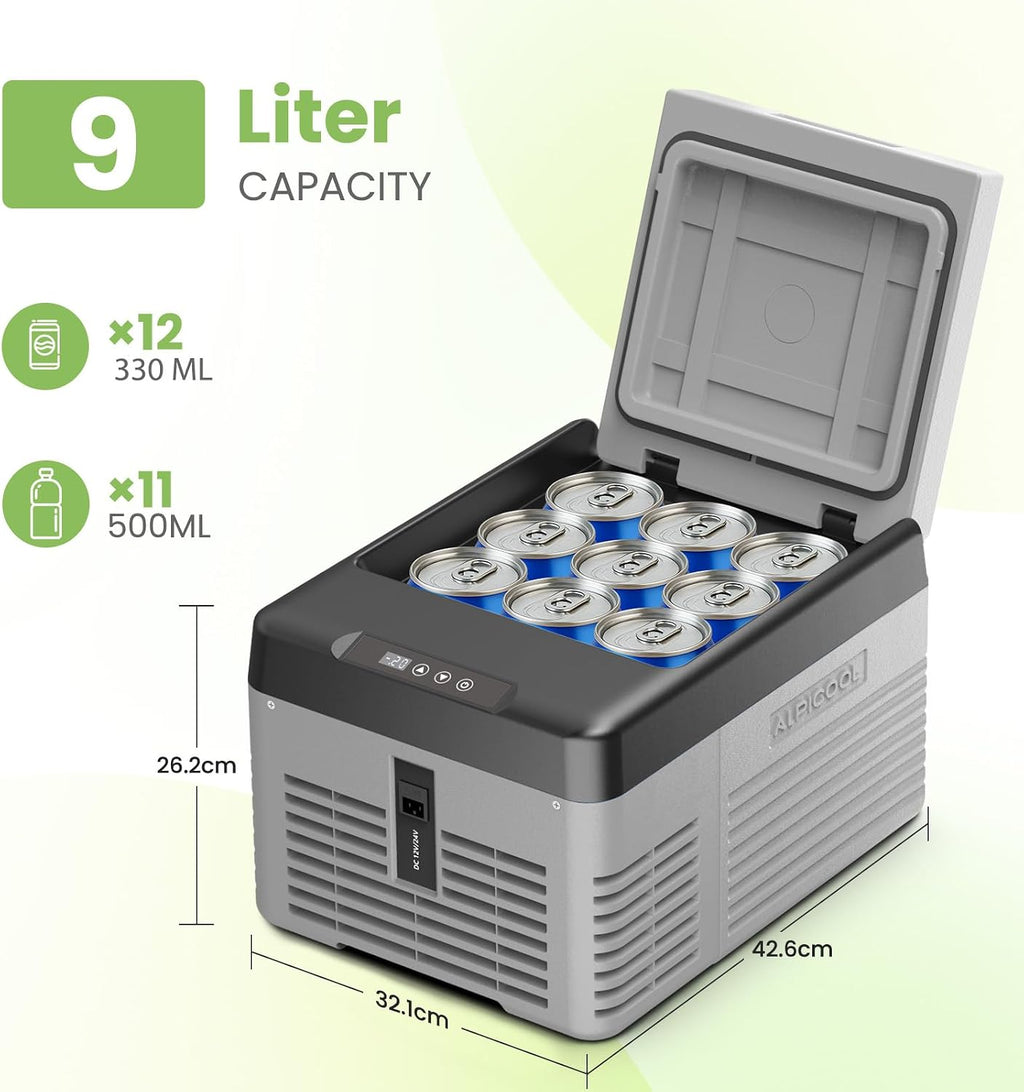 Alpicool Car Refrigerator 12 Volt Portable Car Fridge 10 Quart（9 L Electric Cooler with AC/DC，Car Refrigerator Freezer for Truck Van RV Camper SUV, Camping Boat Travel，-4~68°F