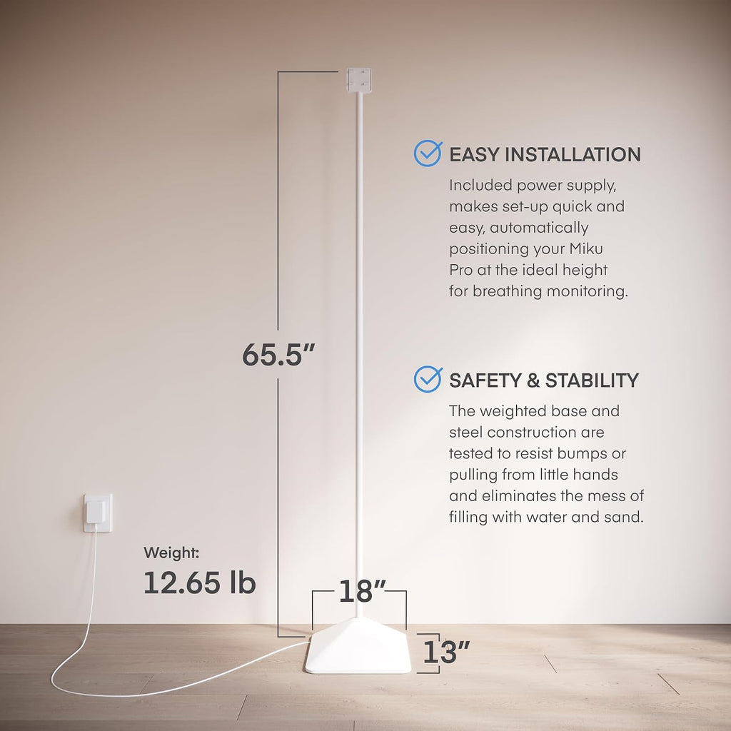 Miku Pro Smart Baby Monitor with Camera, Track Live Breathing with No Wearable, Real-Time Alerts, Sleep Analytics, 1080p Wi-Fi Video, Night Vision, and 2-Way Audio, Wall Mount & Floor Stand Included