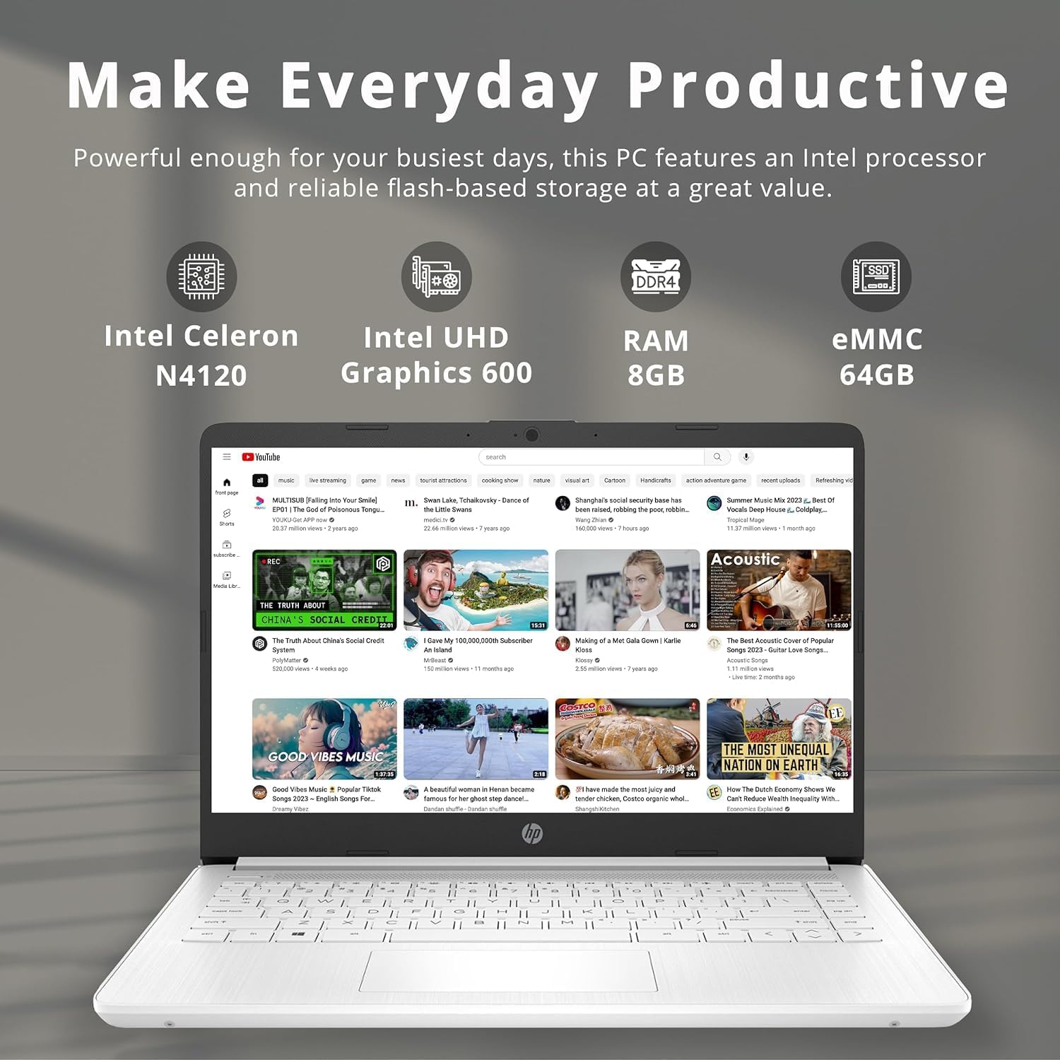HP Premium 14' Stream HD Laptop, Intel Celeron N4120 CPU, 8GB RAM, 64GB eMMC, Webcam, Intel UHD Graphics, Bluetooth, WiFi, HDMI, Windows 11s, White, 32GB Hotface USB Card (Renewed)