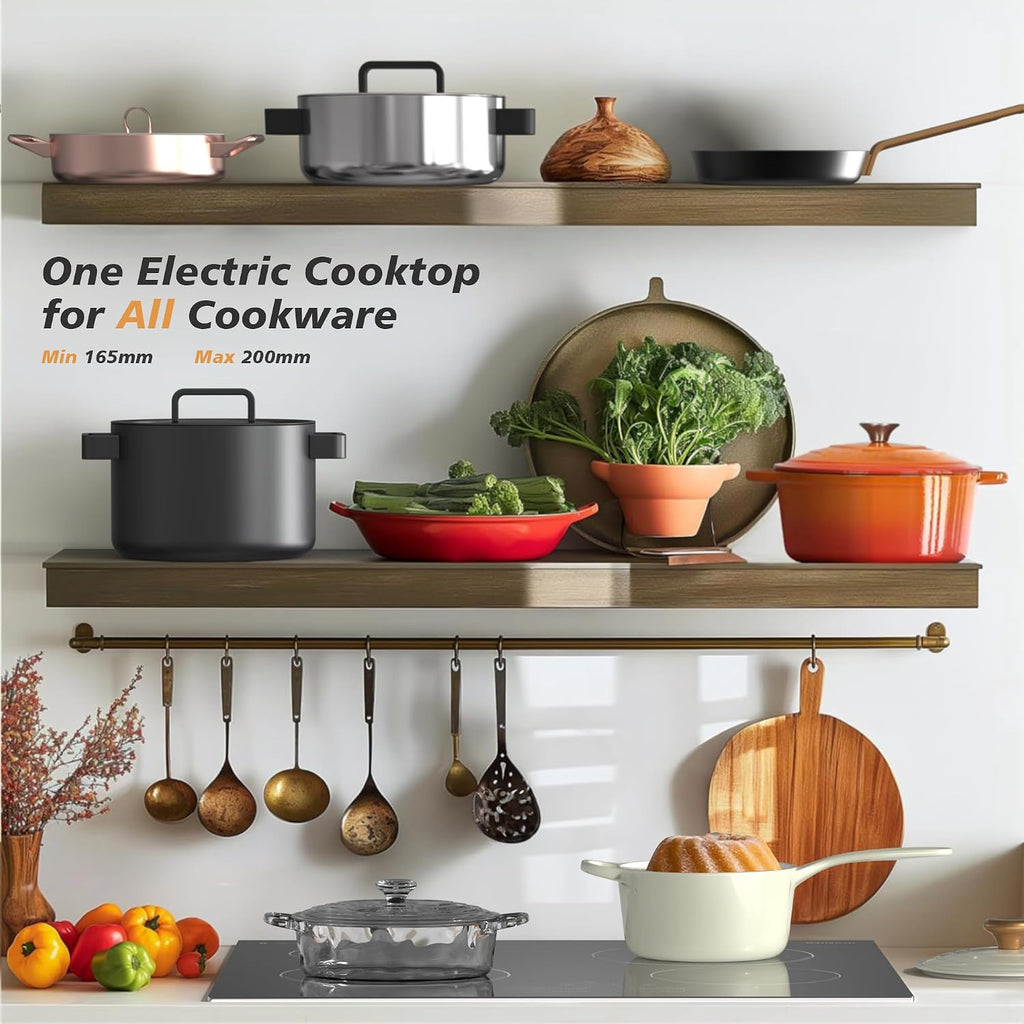 4 Burner Electric Cooktop 24 Inch, 6000W Cooktop Electric Slide Controls, Built in Electric stove top, Glass Protection Metal Frame, 9 Power Levels, Safety Lock, Timer, 240V Hard Wire(No Plug)