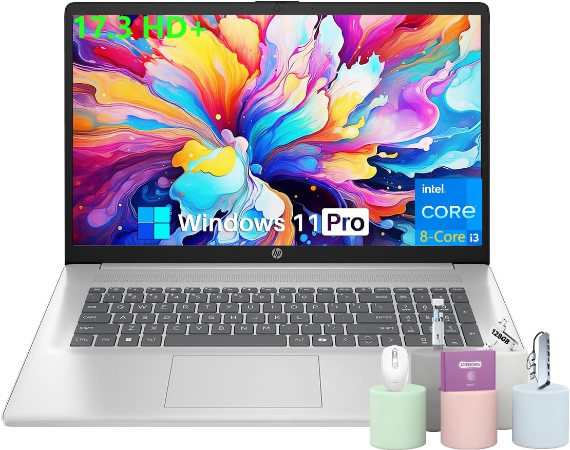 HP 17 Inch Laptop Computer for Business & Students 2025, 17.3' HD+ Display, Intel 8-Core i3 Processor, 32 GB RAM, 1 TB SSD, Copilot AI Key, Long Battery Life, Wi-Fi 6, Windows 11 Pro, Accessory Kit