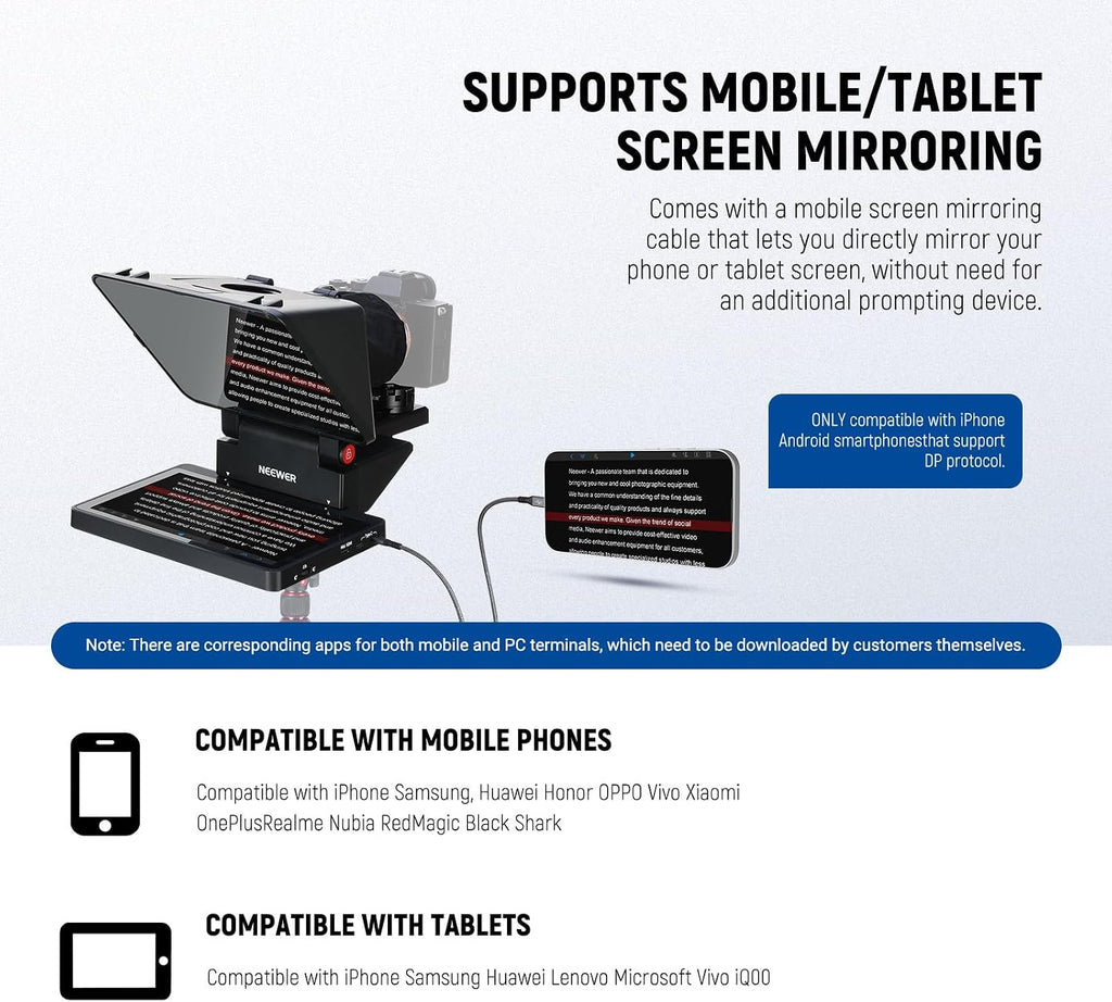 NEEWER 2 in 1 Teleprompter 11 Inch with Monitor for Windows MacOS, Supports Screen Mirroring, Portable Prompter for Camera Mobile Phone Webcam for YouTube Twitch Live Streaming Conference, X11