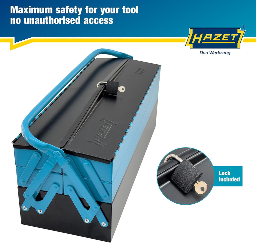 HAZET Metal Tool Box 190L | Empty | With Spacious Bottom Compartment and 4 Fold-Out Side Compartments | For Tidy Storage of Tools, Etc.