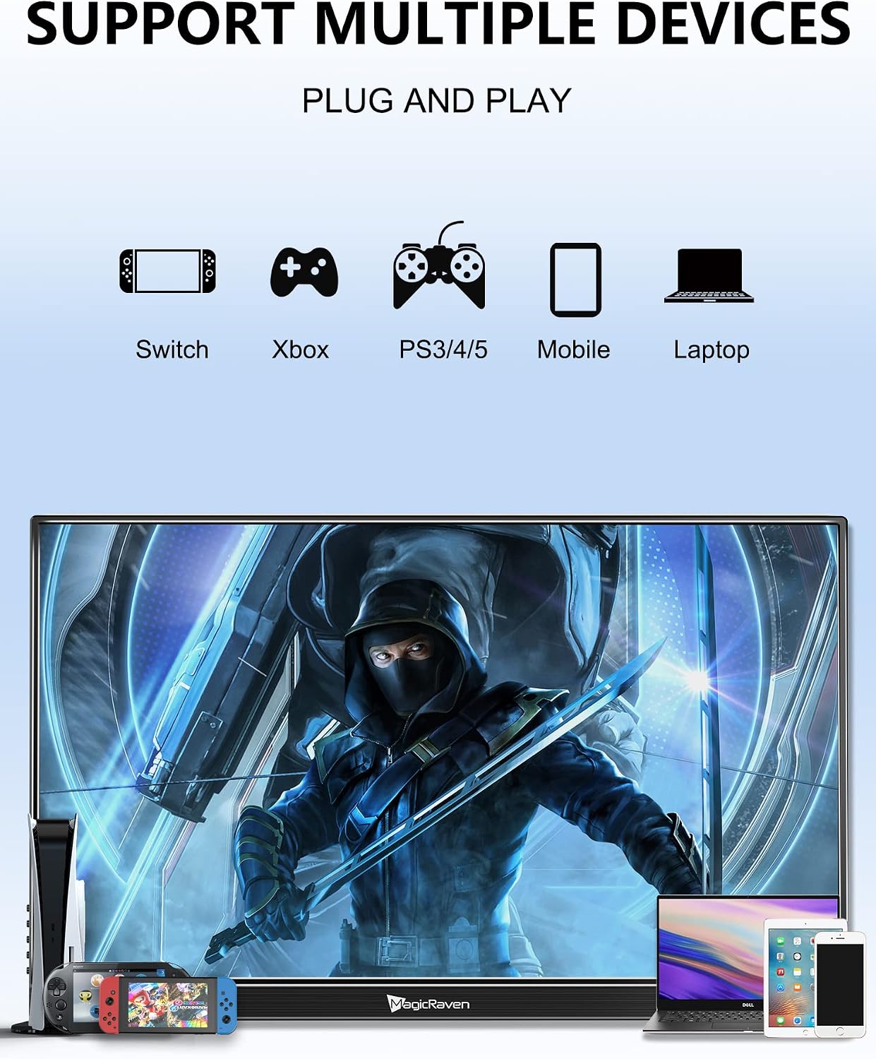 MAGICRAVEN 2.5K Portable Monitor, 17.3' QHD IPS Laptop Screen, VESA USB C HDMI Second Computer Gaming Display with 2 Speakers, Travel Monitor for MacBook Phone PS4/5 PC Phone Xbox Switch