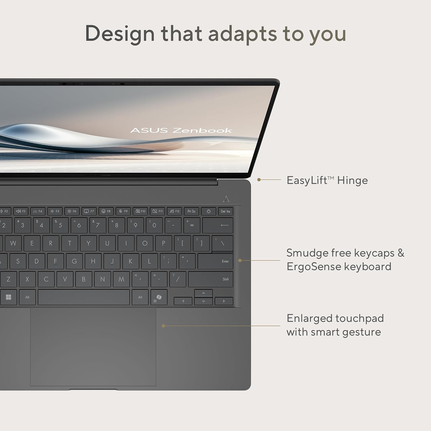 ASUS Zenbook A14; Copilot+ PC, Ultrathin Laptop, 14' WUXGA OLED, Snapdragon® X Processor, 16 GB Memory, 512GB SSD, Wi-Fi 6E, Zabriskie Beige, UX3407QA-DS52-CB