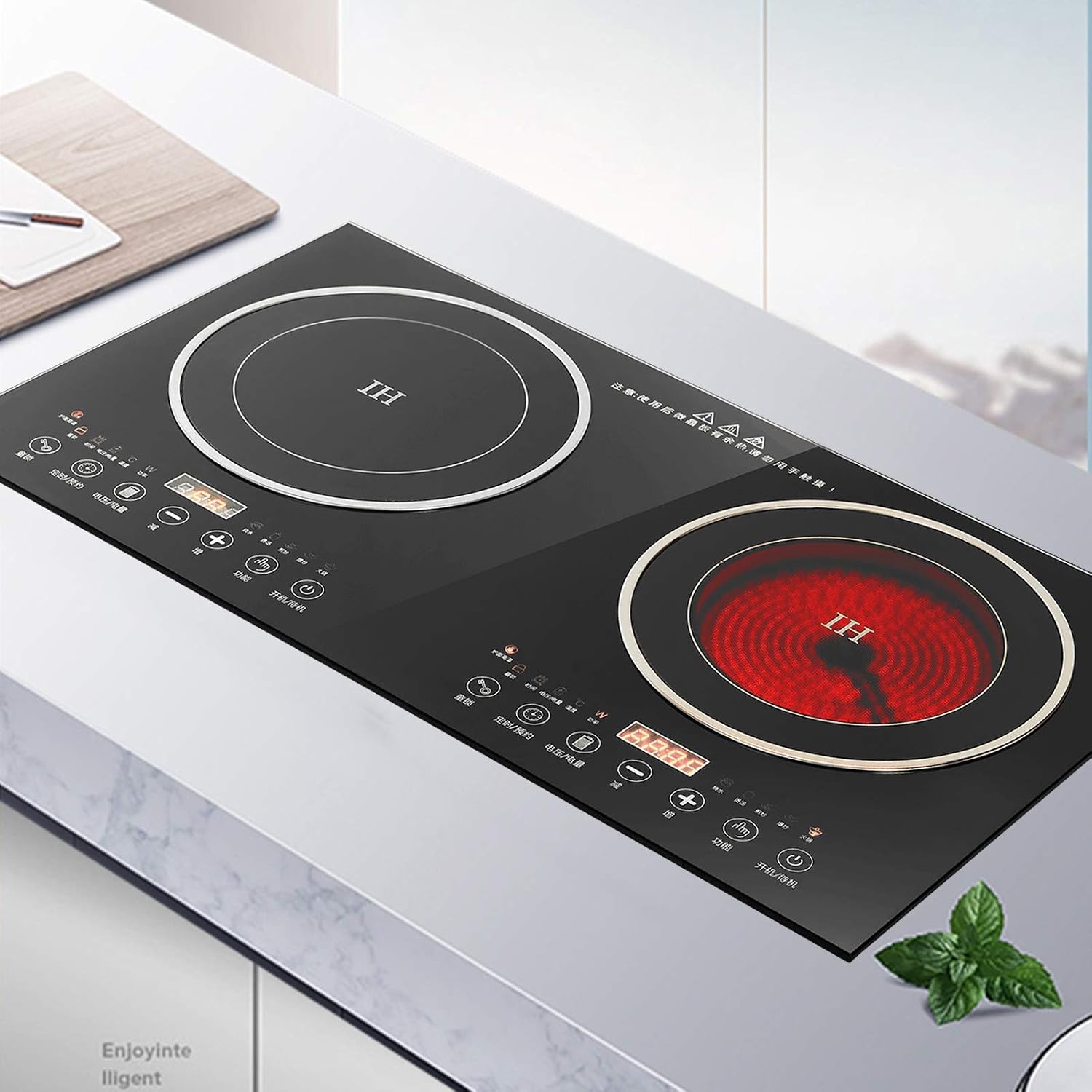 Electric Dual Induction Cooker Cooktop, 1200W+1400W Digital Countertop Burner Induction Cooker+Ceramic-Cooker Double Burner Cooktop
