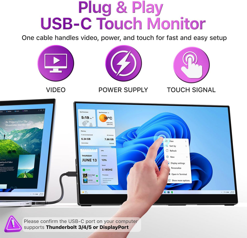 cocopar Portable Monitor Touchscreen 15.6 Inch 1080P FHD 90% sRGB Travel Monitor with Speaker HDMI USB-C Second Screen for Laptop MacBook Surface PC Xbox PS4/5, VESA Mountable, with Touchscreen