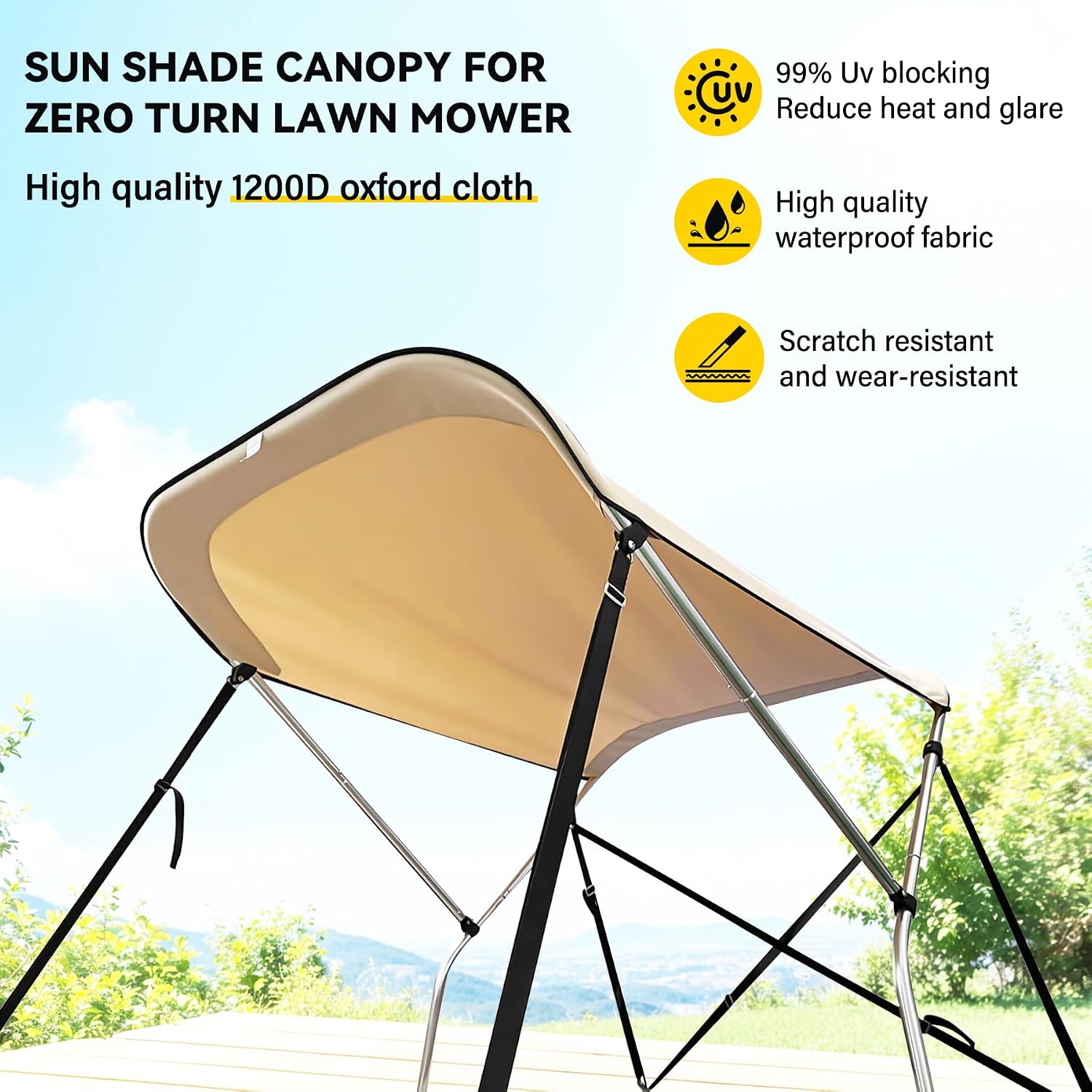 CCLINK Shade Canopy for zero turn lawn mower for john deere canopy,Kubota,Cub Cadet,Troy-Bilt & Others Foldable with UV Protection Equipped with High Visibility Left and Right Sunshades