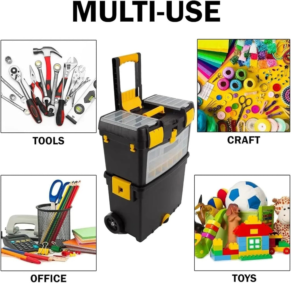 Multifunctional Rolling Toolbox with Wheels, Mobile Utility Cart with Foldable Comfort Handle, Stackable Tool Chest with Drawers for Garage