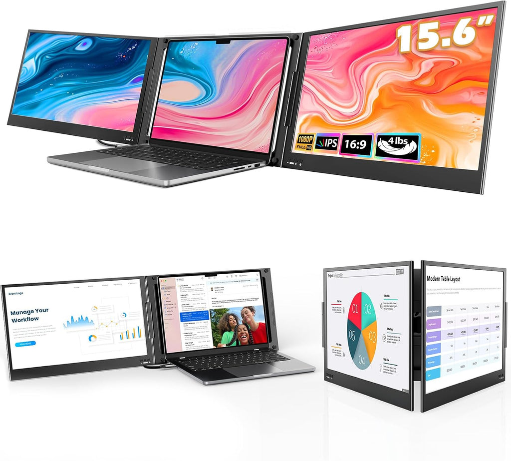 QQH Laptop Screen Extender, 15.6' Triple Portable Monitor with Ultra-Slim FHD IPS Display, One Cable USB-C Monitor Extender Compatible with MacOS, Windows, Android for 12-16' Laptop (Driver Need)