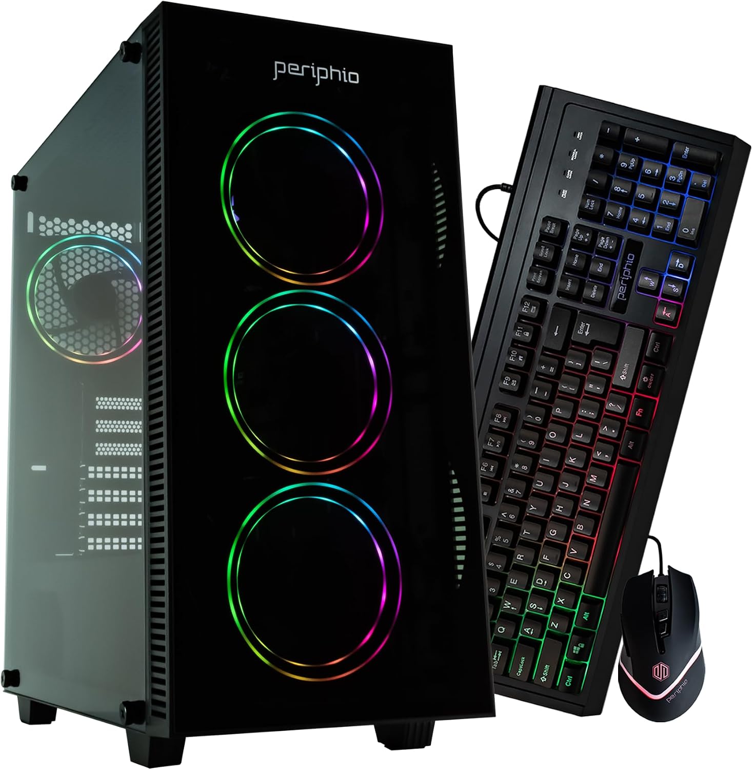 Periphio Terra Gaming PC, AMD Ryzen 5 5600GT up to 4.6 GHz with Radeon Vega 7 Graphics, 16GB RAM, 1TB NVMe SSD, WiFi, Windows 11 Desktop Computer, Black, 1080p PC Gaming, RGB Keyboard + Mouse Bundle