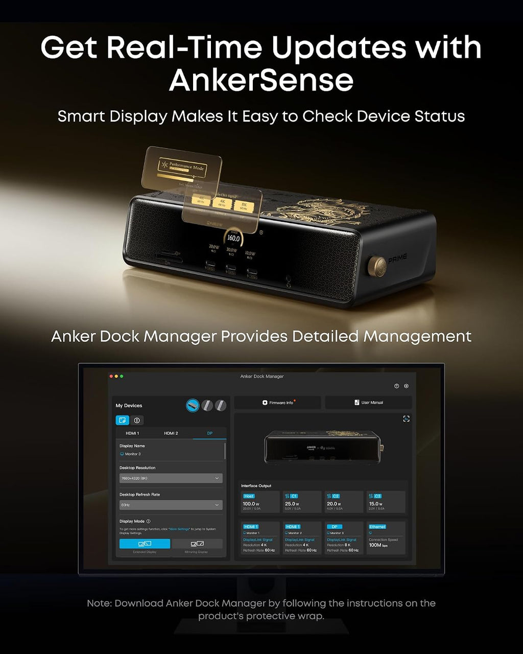 Anker Prime Docking Station (DL7400) Black Myth: Wukong Limited Edition, 14-Port Triple Display, 140W Max, Triple 4K 60Hz, for macOS and Windows (The Latest DisplayLink Driver Required)