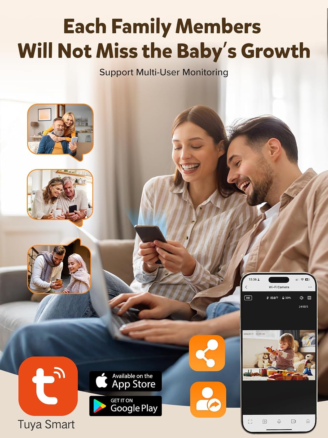 iFamily WiFi Baby Monitor with App – Smartphone Baby Monitor with 5' HD Monitor & 2K Camera, Night Vision, 2-Way Talk, Motion Tracking&Alerts, Temp Sensor, Lullabies,Secure WiFi Lock