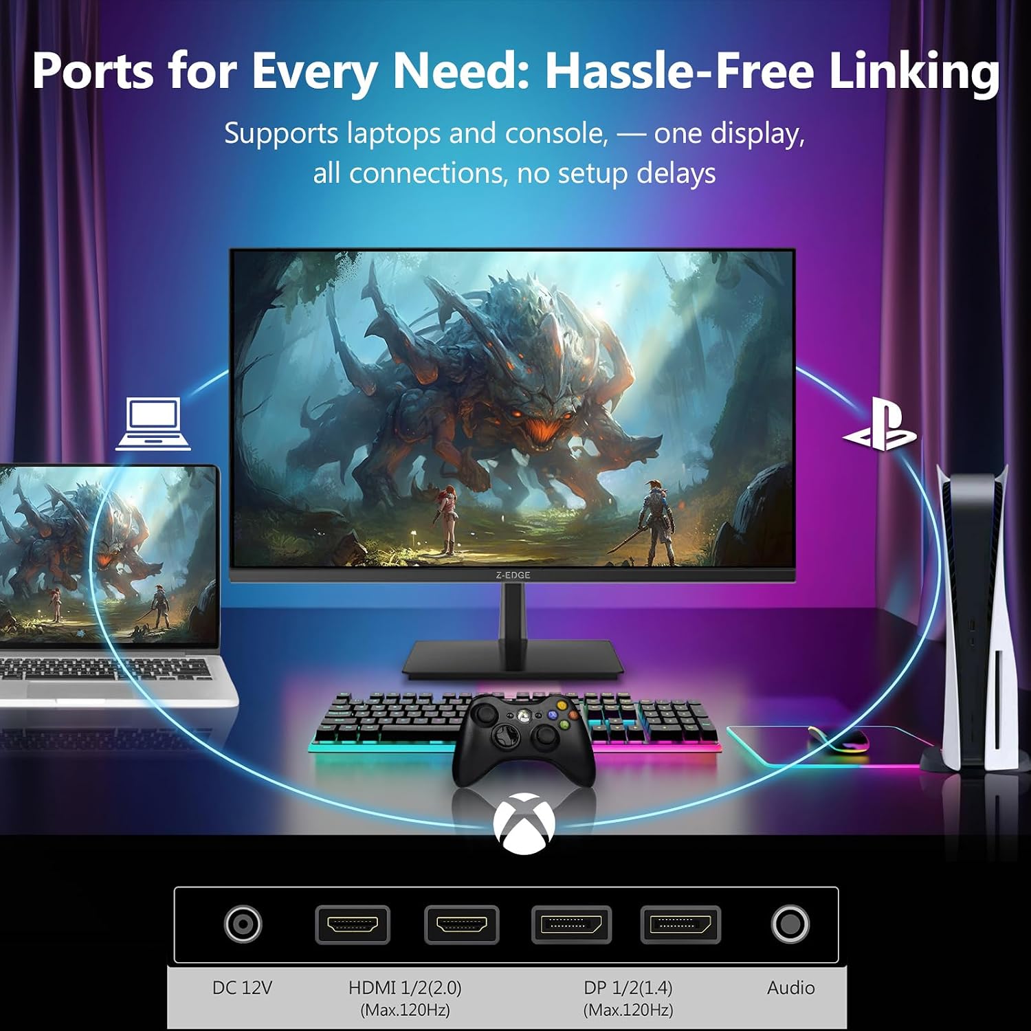 Z-Edge 27-inch 4K Gaming Monitor, 120Hz UHD 3840x2160 IPS Monitor, S274K 1ms MPRT Refresh Rate, 16.7M Colors, HDMI 2.0 x2 and DP 1.4 x 2