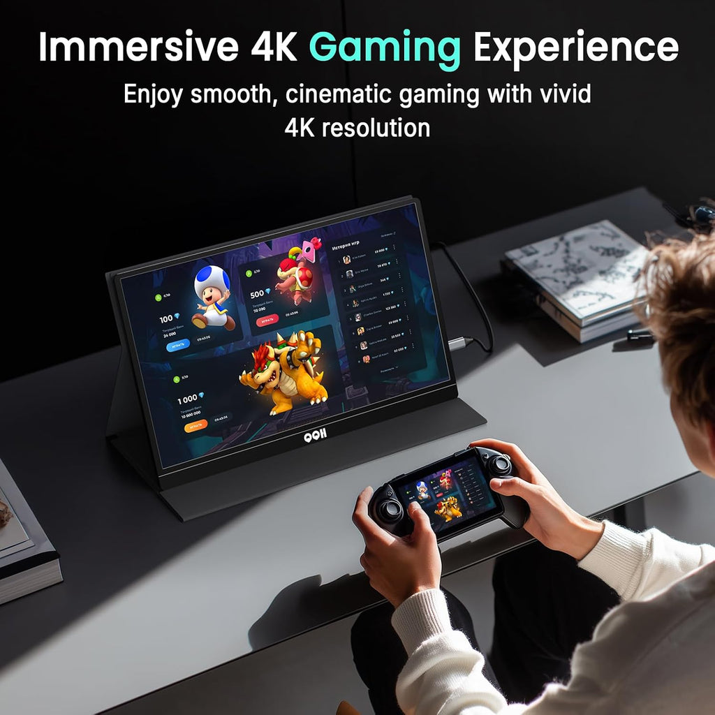 QQH 4K Portable Monitor, 15.6' IPS 3840x2160 UHD USB-C HDMI Travel Portable Monitor for Laptop, Ultra-Slim Alloy Gaming Monitor Second Display with w/Smart Cover for PC, Phone, PS5/4, Xbox, Switch