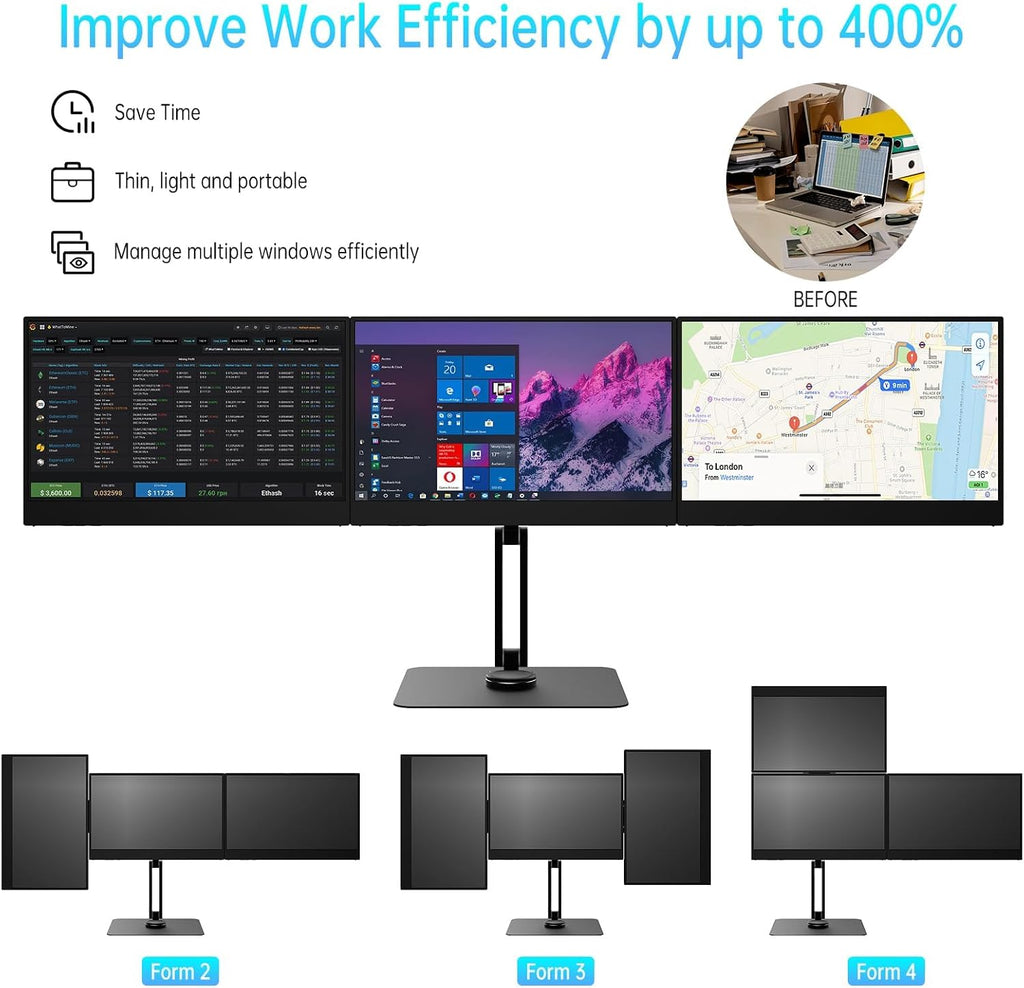 DEPGI 14' Triple Laptop Screen Extender, Freestanding Laptop Screen Extender, 3x14 FHD IPS Extended Monitor Versatile Dual & Triple Screen Modes for All 13-17' Laptops (Mac/Windows/M1-M5 Compatible)