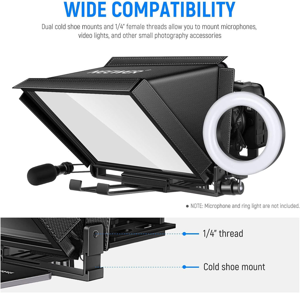 NEEWER X12 14 inch Aluminum Alloy Teleprompter for iPad Tablet Smartphone DSLR Cameras with Remote Control, Carry Case, APP Compatible with iOS/Android for Online Teaching/Vlogger/Live Streaming
