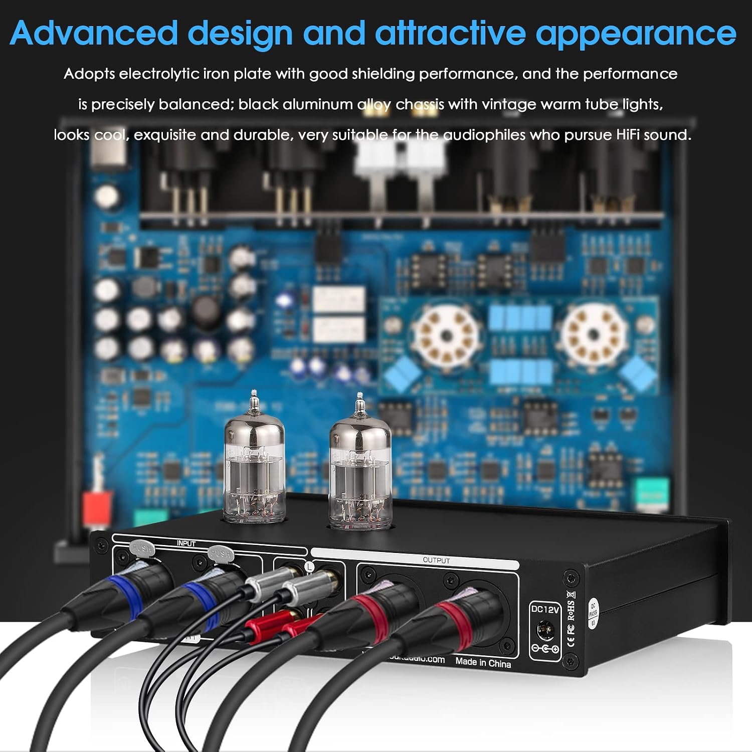 Douk Audio Balanced EQ Preamp: 7-Band Equalizer - Vacuum Tube Preamplifier with XLR RCA Inputs & Outputs - for Home Stereo HiFi System, Amplifiers, Active Speakers (T8 PRO Black)