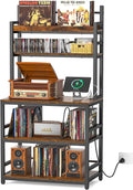 ikkle Record Player Stand with Vinyl Storage Shelf & CD/DVD Rack, 5-Tier Record Player Table w/Charging Station, Turntable Stand Vinyl Record Organizer for Living Room Bedroom, Holds Up 500+ Albums