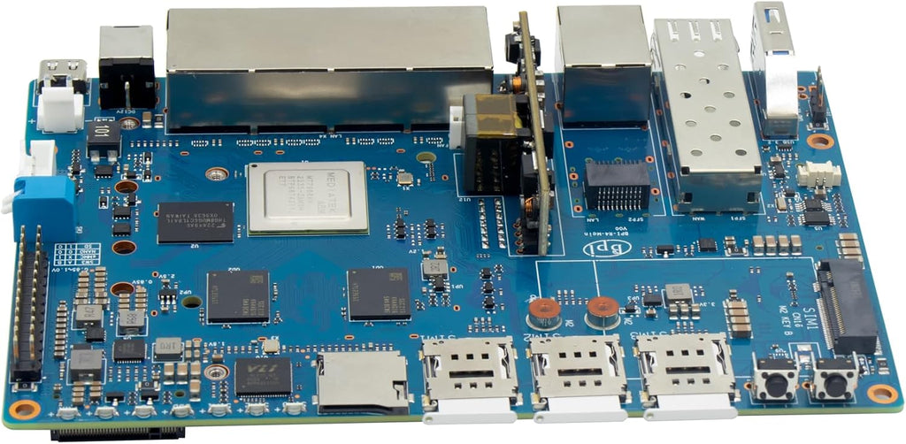 Banana Pi BPI-R4 WiFi 7 Wireless Dual-Band WiFi Router Board OpenWRT, with MediaTek MT7988A (Filogic 880) SoC, Support 2X 10GbE SFP and 4X GbE Gigabit Ethernet for NAS Smart Home Gateway (POE SET2)