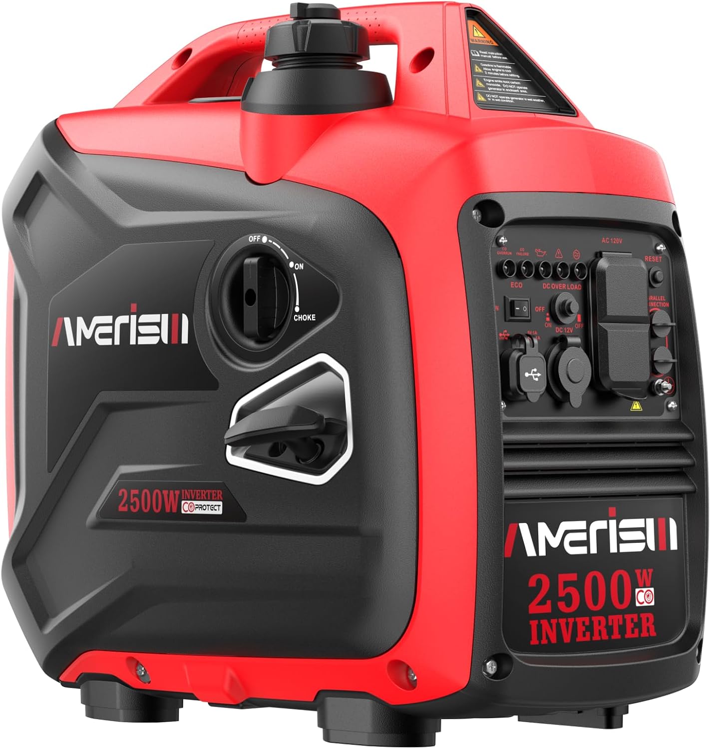 AMERISUN 2500-Watt Gas Powered Portable Inverter Generator, CO Sensor, Super Quiet for Home Backup, Emergency, Camping, EPA Compliant