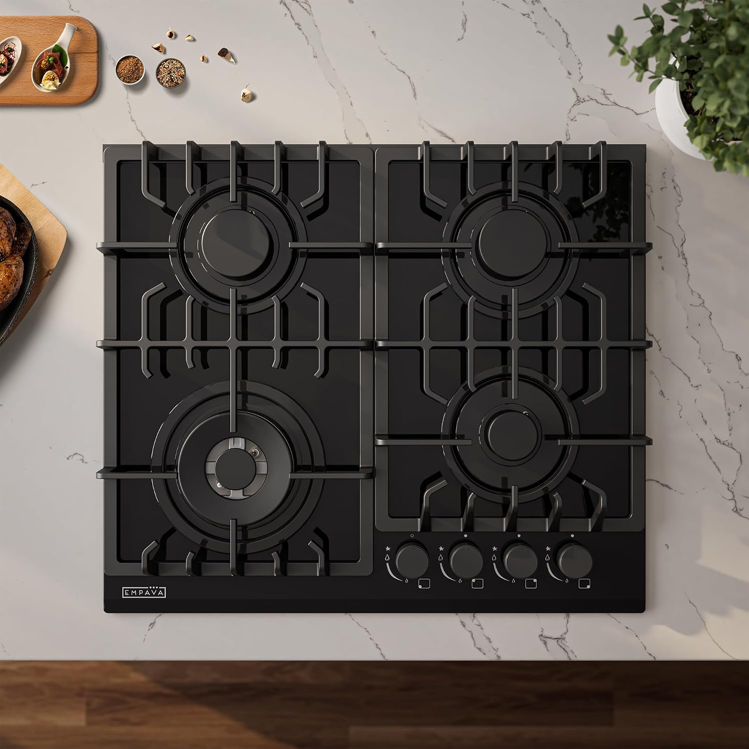 Empava 24' Gas Cooktop in Black Tempered Glass with 4 Burners 24XGC28