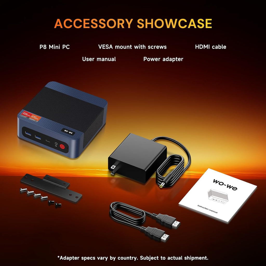 wo-we P8 MINI Gaming PC AMD Ryzen 5 7640HS (Upgraded 6600H/ 6800U) Mini Computer, AMD Radeon 760M 32GB RAM +1TB PCIe4.0 x4 SSD 6C/12T，Up to 8k， Triple Screen Display RJ45 LAN x2,Wi-Fi 6E/USB4/BT5.2