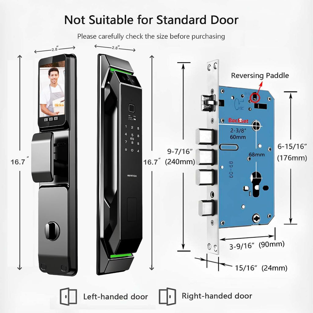 Smart Door Lock with Camera: 3D Face Recognition, Palm Vein, Video Intercom with 1080p HD Camera, Motion Detection, Keyless Entry, Fingerprint, Passcode, IC Card, Doorbell, Tuya App, Supports Alexa