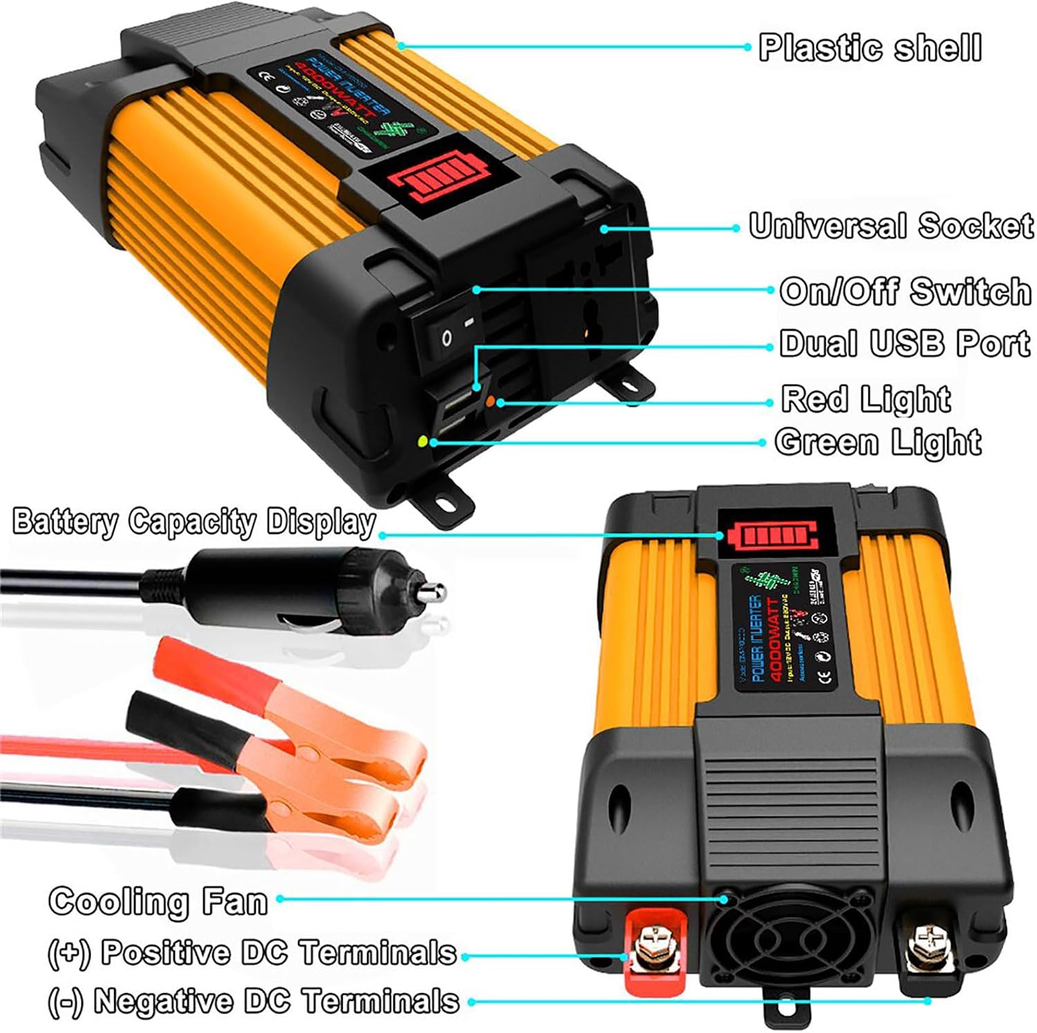 Solar Panel Kit, Complete 4000W/6000W Solar Inverter System Kit, 12V50A Solar Charge Controller with LED Power Display and 2 USB Ports ，100W Waterproof Folding Solar Panel,1× Hanging Ornament(4000w)