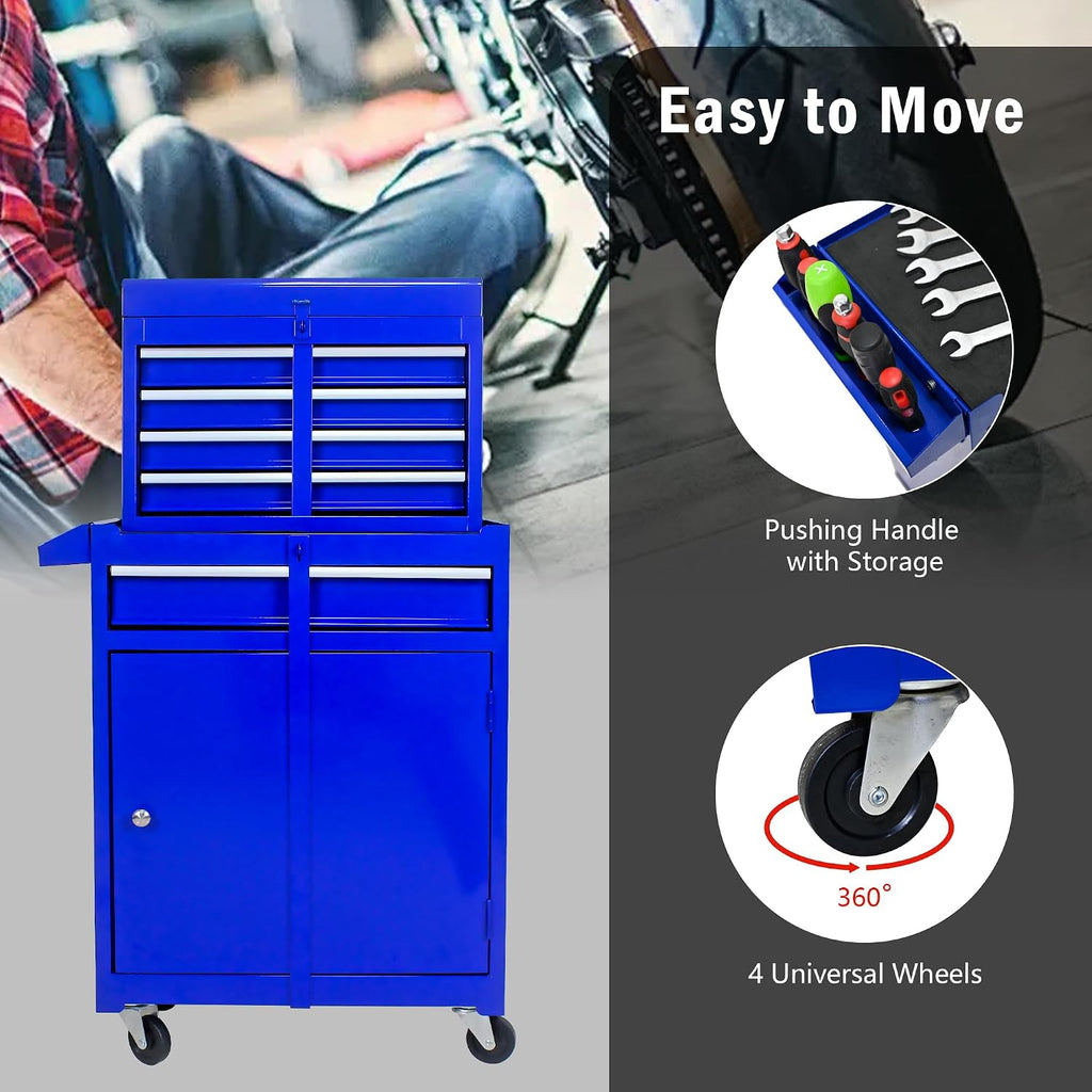 5-Drawer Tool Chest, Rolling Tool Box with Detachable Top Toolbox & Universal Wheels, Tool Cabinet with Lock Bar, Protective Liner & Tool Rack, Metal Storage Cart for Garage,Workshop (Blue)