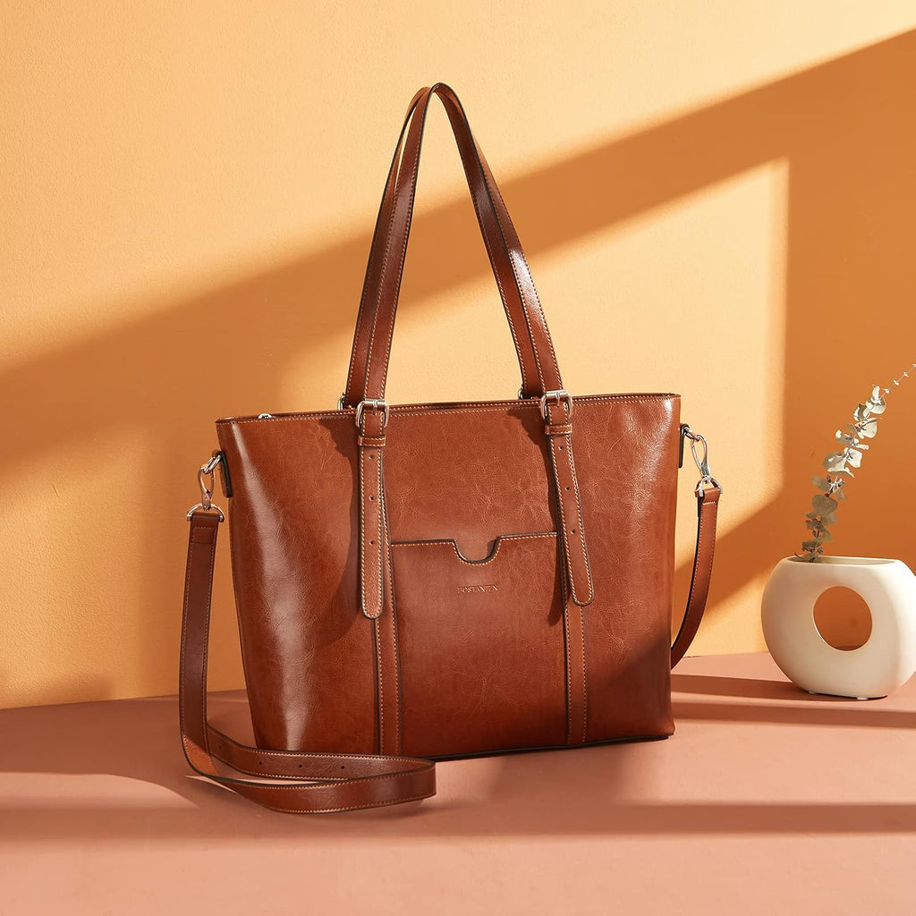 BOSTANTEN Leather Laptop Bag Work Tote for Women Shoulder Handbag Briefcase 15.6 inch Satchel Computer Bag