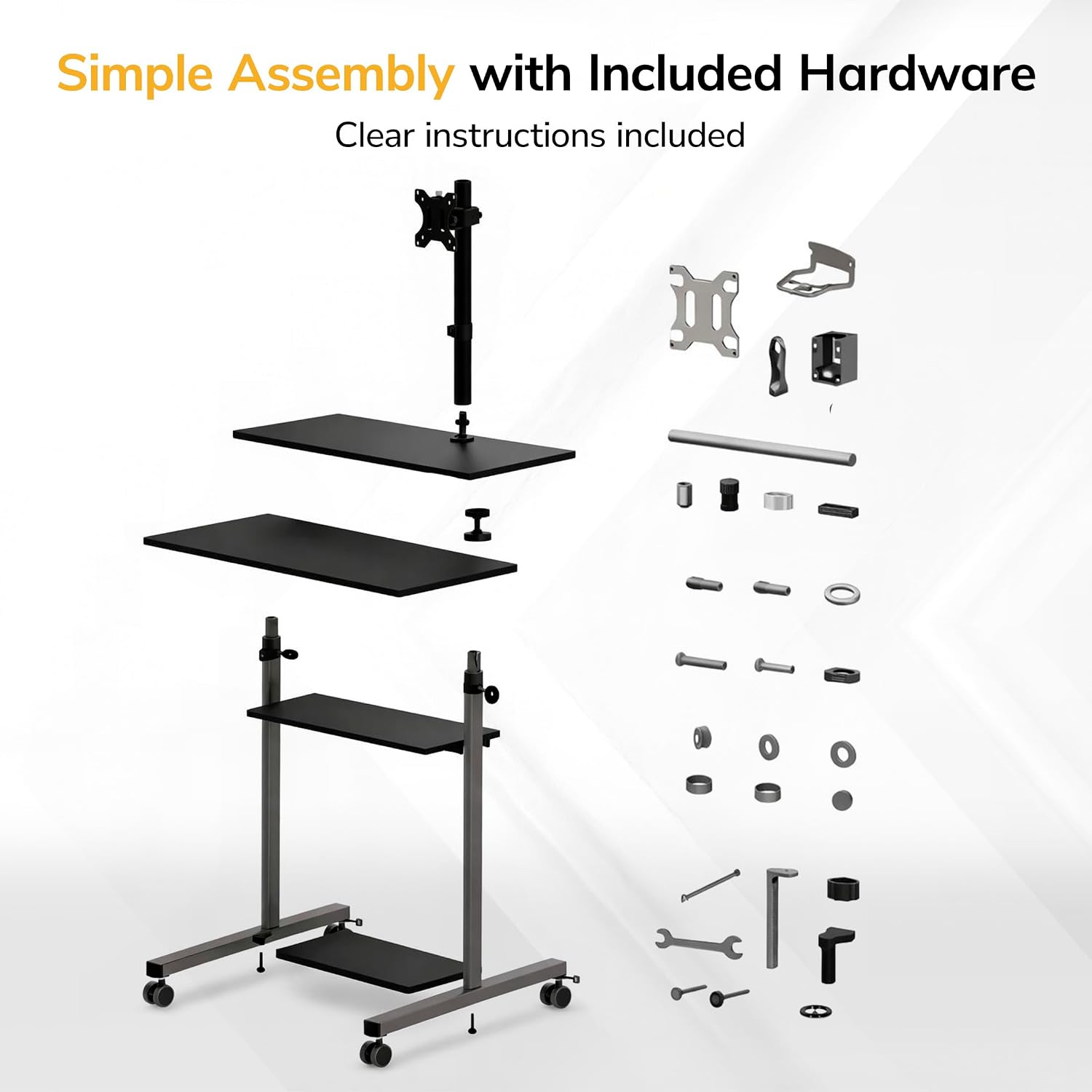 Mount-It! Mobile Computer Cart with Monitor Mount for Screen up to 32', Portable Desk on Wheels, Rolling Laptop Stand Teachers, Office, Classroom, Rise up to 53', Projector, Podium, Keyboard Tray