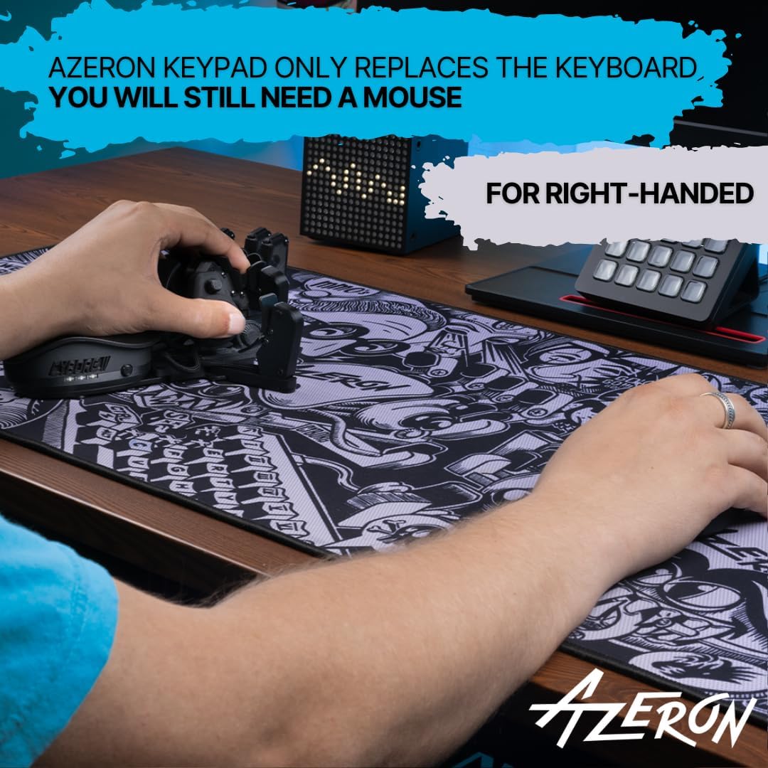 AZERON Gaming Keypad, Programmable One Handed Gaming Keyboard, with Hall Effect Analog Thumbstick and 30 Programmable Keys, 3D Printed Customized Keypad, for Righties (Black, Cyborg ll Compact)