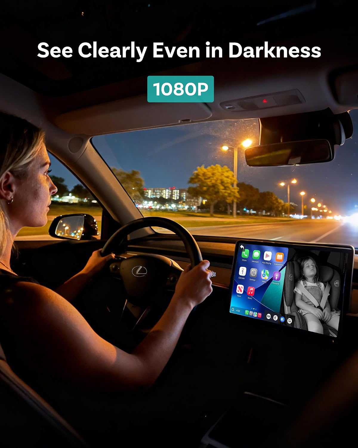 OTTOCAST Baby Car Camera Displaying on Car Screen,1080P Clear No-Glow Night Vision,Split-Screen Navigation,150°Wide Angle,Car Baby Monitor with Built-in Wireless CarPlay Cabin Care Car Adapter 2026